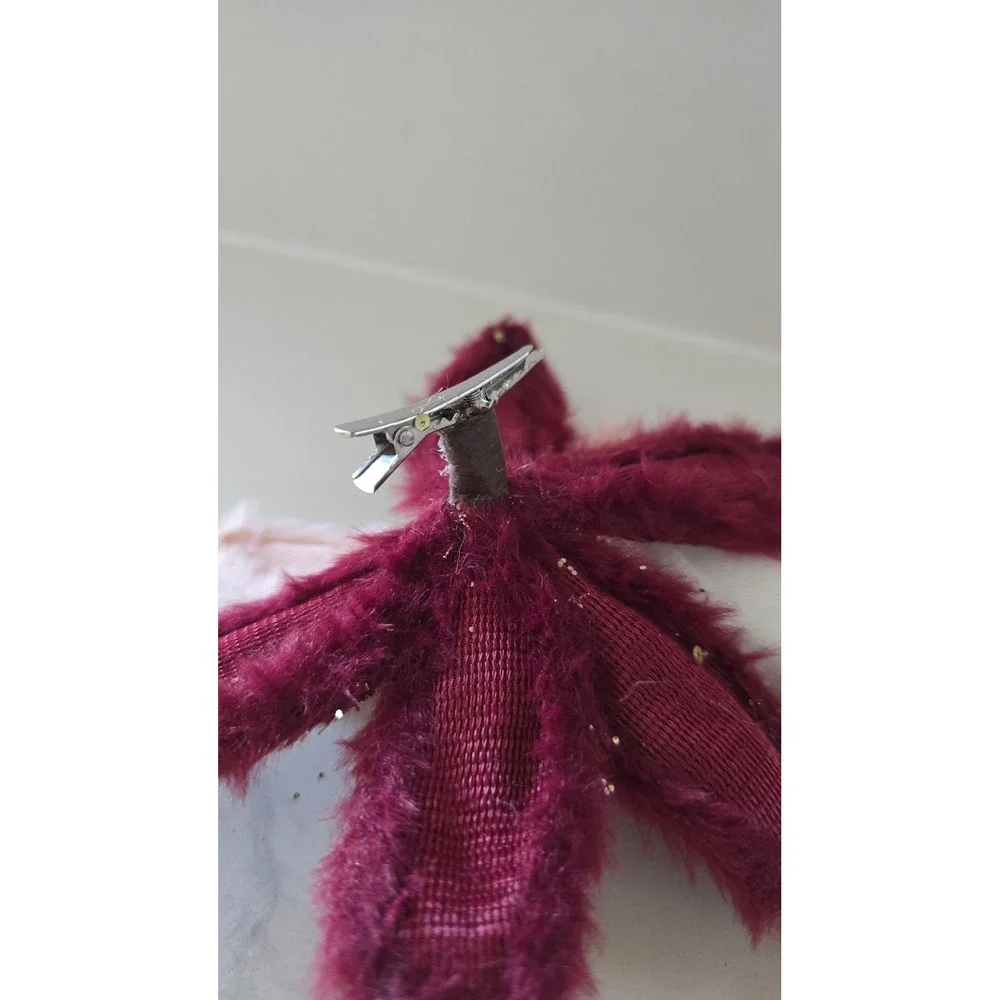 New Creative Co-Op Faux Fur Poinsettia Clip-on Ornaments Set of 3 Gold Pink